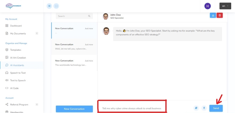 thetechbrain ai assistant seo specialist input