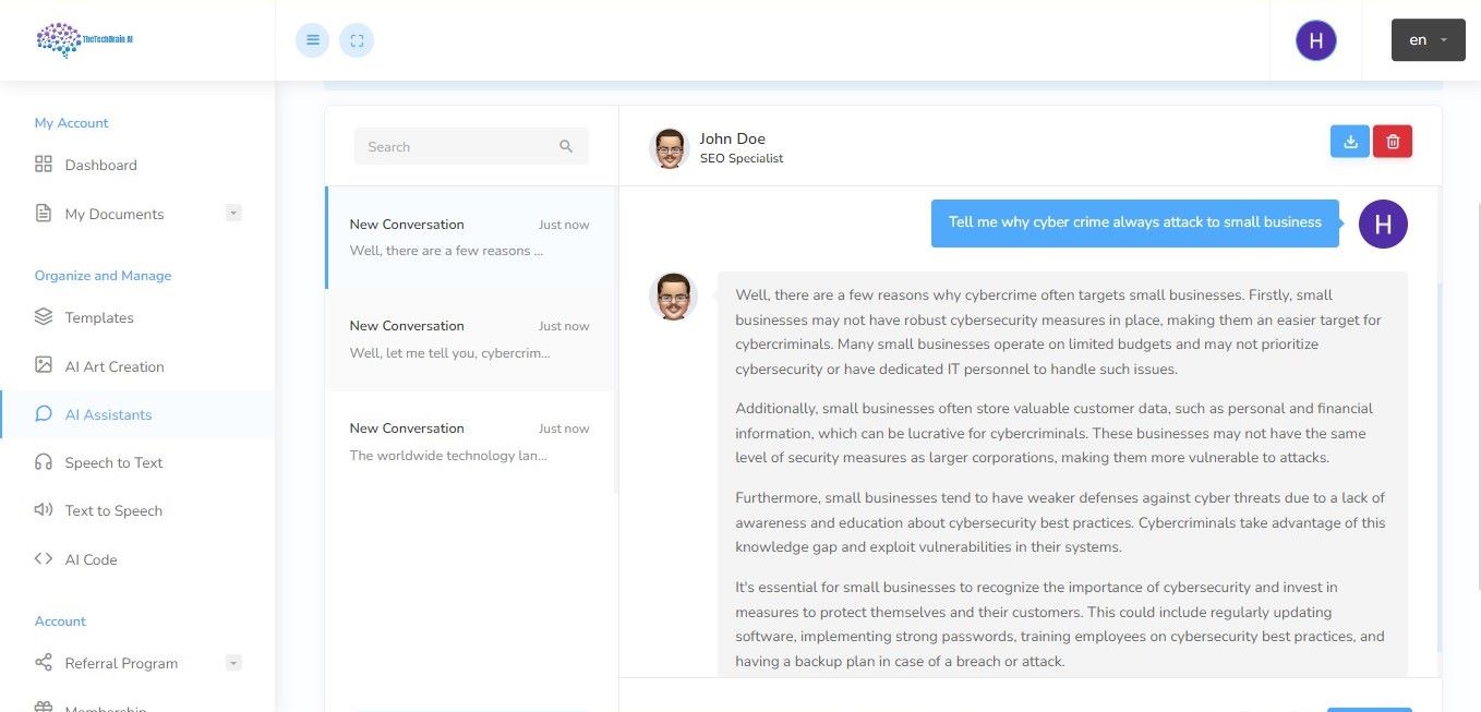 thetechbrain ai assistant seo specialist output